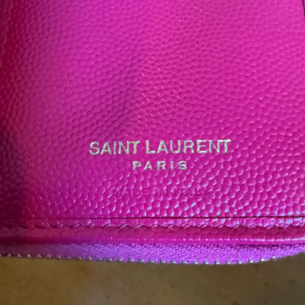 Saint Laurent YSL Quilted Compact Wallet Pink Leather - Picture 9 of 14